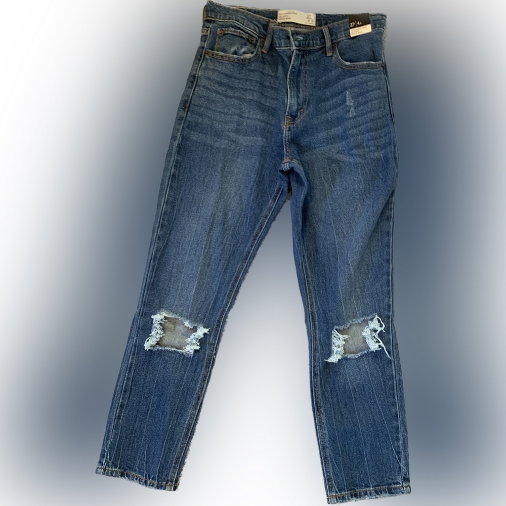 Abercrombie & Fitch Women's High-Rise Distressed Blue Jeans